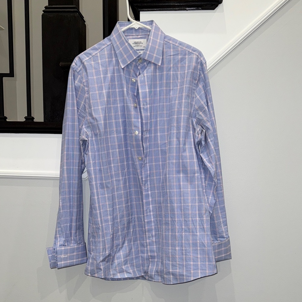 Charles Tyrwhitt Blue and Pink Plaid Shirt